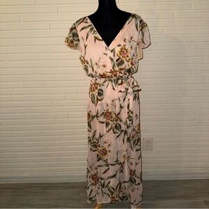 Band of Gypsies Pink Floral Ruffle Maxi Dress, Women’s Size Medium